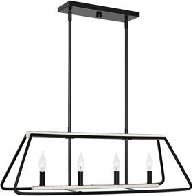 img 3 attached to 🏡 Enhance Your Kitchen with the Modern Farmhouse Charm of Kira Home Linden 32" 4-Light Kitchen Island Light in Black + White Ash Wood Style Finish