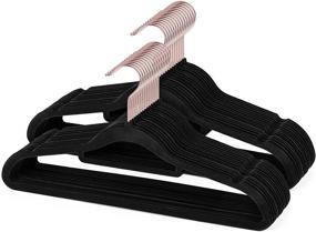 img 4 attached to 50-Pack of ESEOE Velvet Non-Slip Suit Hangers with Rose Gold Swivel 👔 Hook, Ultra Thin Space Saving Design for Coats, Shirts, Pants, Ties - Black