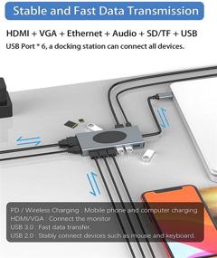 img 2 attached to Enhanced 15-in-1 USB C Hub Docking Station with Wireless Charging - HDMI, VGA, 100WPD, USB3.03, USB2.03, Ethernet, 🔌 TF/SD Card, 3.5mm Audio, Compatible with MacBook / Dell / Surface / HP / Lenovo and More USB-C Laptops