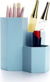 img 2 attached to 🖌️ Yagote Blue Desk Organizer: Efficient Home Office & Bathroom Multifunctional Pen Holder, Makeup Brushes Holder, Pencil Organizer