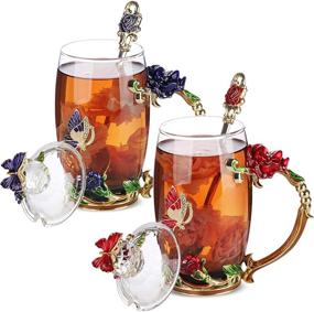 img 3 attached to 🍵 BTaT Glass Tea Cups with Lids - Set of 2 Fancy Tea Cups for Women