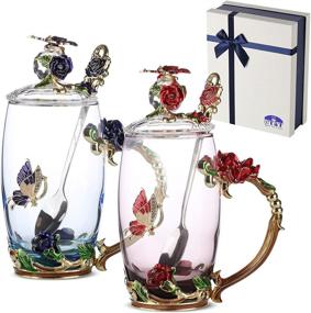 img 4 attached to 🍵 BTaT Glass Tea Cups with Lids - Set of 2 Fancy Tea Cups for Women