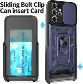 img 2 attached to Blue Armor Style Rsenr Case for Samsung Galaxy S21 Ultra with Belt Clip Holster, 360° Rotate Ring Stand, Slide Camera Cover & Kickstand, Car Mount Supported, Includes Two TPU Screen Protectors