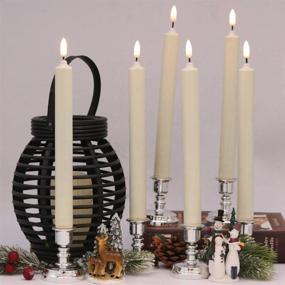 img 2 attached to 🕯️ Wondise Window Candles Battery Operated - Remote Control, Timer - Set of 6 - Christmas Decoration - 3D Wick Ivory Taper Candles with Silver Holders - Suction Cups - D0.8 x H10 inch