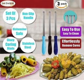 img 2 attached to 🥒 Set of 3 Stainless Steel Zucchini Squash Vegetable Corers | Core Remover Tool for Kitchen | Stuffed Vegetables & Veggies Seed Removal | Suitable for Eggplants, Cucumbers | 10" Long Coring Tools Gadgets Drill