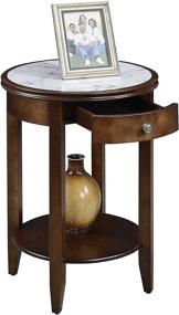 img 1 attached to 🔲 White Marble and Espresso American Heritage Baldwin End Table with Drawer by Convenience Concepts