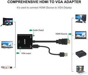 img 2 attached to Адаптер HDMI к VGA BENFEI (мужской/женский) - позолоченный, с аудио 3,5 мм - совместим для компьютера, настольного компьютера, ноутбука, ПК, монитора, проектора, телевизора, Raspberry Pi, Roku, Xbox, PS4, Mac Mini.