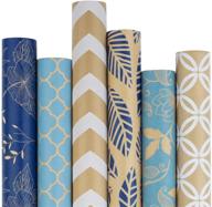🎁 ruspepa kraft wrapping paper roll - beautiful blue and white patterns for celebrations - 6 rolls, 30 inches x 10 feet per roll logo
