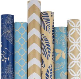 img 4 attached to 🎁 RUSPEPA Kraft Wrapping Paper Roll - Beautiful Blue and White Patterns for Celebrations - 6 Rolls, 30 inches X 10 feet Per Roll