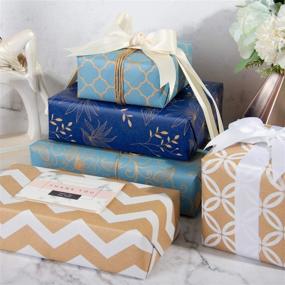 img 3 attached to 🎁 RUSPEPA Kraft Wrapping Paper Roll - Beautiful Blue and White Patterns for Celebrations - 6 Rolls, 30 inches X 10 feet Per Roll