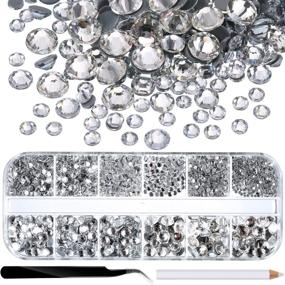 img 4 attached to 💎 2000pcs Hot Fix Rhinestones Set with Storage Box, Tweezers & Picking Rhinestones Pen - Clear Crystal Gems 1.5-6mm (SS4-SS30)