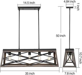 img 1 attached to 🏡 Farmhouse Dining Room Light Fixtures - Hykolity 5-Light Kitchen Island Pendant Lighting, 35 inch Linear Chandelier with Black & Dark Wood Painting, ETL Listed