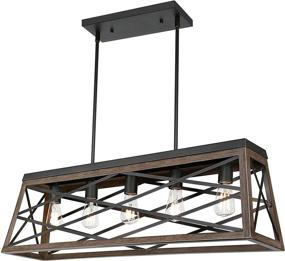 img 4 attached to 🏡 Farmhouse Dining Room Light Fixtures - Hykolity 5-Light Kitchen Island Pendant Lighting, 35 inch Linear Chandelier with Black & Dark Wood Painting, ETL Listed