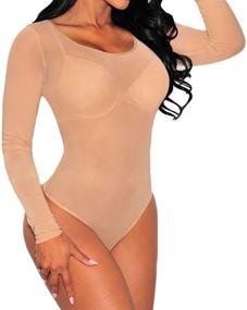 img 3 attached to Long Sleeve Sheer Mesh Bodysuit: Sexy Leotard Style for Women