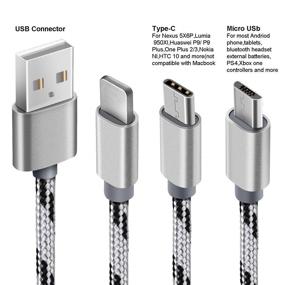 img 3 attached to 🔌 3Pack Multi Charging Cable - 1ft Nylon Braided 3 in 1 USB Cable Adapter for Cell Phones - Silver