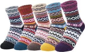 img 4 attached to 🧦 5 Pairs of Women's Warm Cozy Crew Wool Socks - Wool Socks for Women, Winter Warmth, Vintage Style, Thick Knit Cabin Socks - Great Gifts