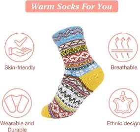 img 3 attached to 🧦 5 Pairs of Women's Warm Cozy Crew Wool Socks - Wool Socks for Women, Winter Warmth, Vintage Style, Thick Knit Cabin Socks - Great Gifts