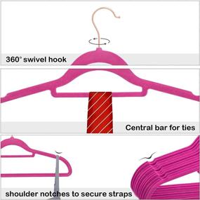 img 3 attached to 👗 Upgrade Your Closet with 50-Pack Premium Velvet Suit Hangers: Non-Slip, 360 Degree Chrome Swivel Rose Gold Hook, Durable & Strong Hold Up to 10 Lbs, Ultra Thin Coat Hangers (Rose Red)