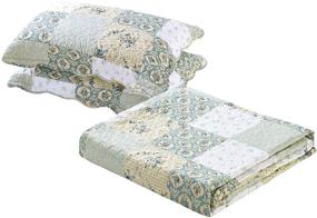img 2 attached to 🌿 All American Collection: Reversible 3pc Floral Patchwork Bedspread/Quilt Set – Blue/Green (King/Cal King Size)