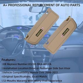 img 3 attached to Dasbecan Beige Pair Sun Visor Compatible With Honda Civic 2006-2011 Replaces# 83280-SNA-W01ZB 83230-SNA-W01ZB