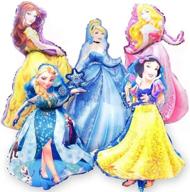 🎈 jolly jon disney princess birthday party balloons - 5 xl super shape decorations – giant size belle cinderella elsa – jumbo snow white &amp; sleeping beauty - beautiful balloon bouquet bundle logo