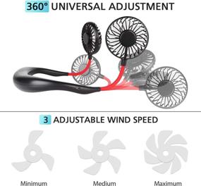 img 2 attached to 💨 Portable Neck Fan, SkyGenius Hanging Neck Fan with Rechargeable 2000mAh Battery, Mini USB Personal Fan Adjustable in 3 Speeds, Color LED Lights, Ideal for Outdoor Activities, Black