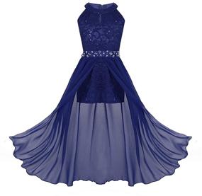 img 4 attached to 💃 iEFiEL Junior Big Girls High Neck Chiffon Bridesmaid Dress Wedding Party Ball Prom Maxi Gown Romper