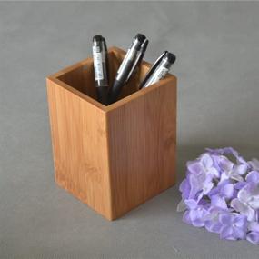 img 3 attached to 🖊️ YOSCO Bamboo Wood Desk Pen Pencil Holder Stand - The Ultimate Multi-Purpose Pencil Cup Pot & Desk Organizer