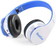 bluetooth kids headphones bluetooth bestgot bt6002 wireless headphones for kids children adults for school foldable headset for 18 hours for pc/phone/tablets/tv (white/blue) logo