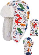 toddler earflap mittens dinosaur pattern logo