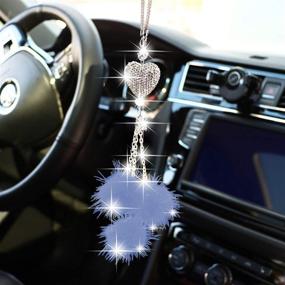 img 4 attached to Bling Car Accessories for Women £¦ Men: YIDEXIN White Heart and Pink Fuzzy Drops Bling Rhinestones Diamond Crystal Rear View Mirror Charms - Lucky Hanging Accessories (Blue)