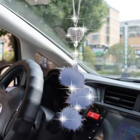 img 3 attached to Bling Car Accessories for Women £¦ Men: YIDEXIN White Heart and Pink Fuzzy Drops Bling Rhinestones Diamond Crystal Rear View Mirror Charms - Lucky Hanging Accessories (Blue)