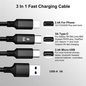 img 1 attached to 🔌 5A Быстрая зарядка Мультизарядный адаптер кабеля с разъемами Type-C, Micro USB - 3.3FT/3Pack 3 в 1 Кабель быстрой зарядки, нейлоновая оплетка универсальный - совместим с мобильными телефонами и другими устройствами (черный)