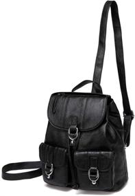 img 4 attached to VASCHY Fashion Leather Flap Drawstring Women's Handbags & Wallets Backpack