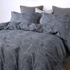 img 1 attached to Wake In Cloud - Gray Comforter Set with White Tropical Tree Leaves Pattern, 100% Cotton Fabric, Soft Microfiber Fill (King Size, 3pcs)