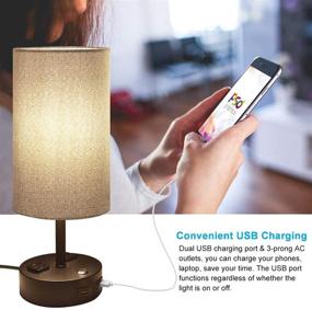 img 3 attached to 🛋️ Bedside Table Lamp with USB Port - 3 Way Dimmable Touch Lamp for Bedrooms, includes E26 LED Bulbs - Nightstand Lamp, Small Desk Lamp with Grey Fabric - Perfect for Living Room, Office