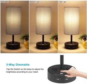 img 2 attached to 🛋️ Bedside Table Lamp with USB Port - 3 Way Dimmable Touch Lamp for Bedrooms, includes E26 LED Bulbs - Nightstand Lamp, Small Desk Lamp with Grey Fabric - Perfect for Living Room, Office