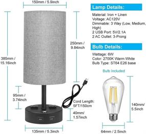 img 1 attached to 🛋️ Bedside Table Lamp with USB Port - 3 Way Dimmable Touch Lamp for Bedrooms, includes E26 LED Bulbs - Nightstand Lamp, Small Desk Lamp with Grey Fabric - Perfect for Living Room, Office