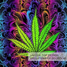 img 2 attached to 🌿 BlessLiving Cannabis Leaf Bedding Set - 3 Piece Rainbow Weed Bed Set with Trippy Leaves Design - Bohemian Green Purple Full Size Comforter Cover