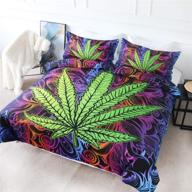 🌿 blessliving cannabis leaf bedding set - 3 piece rainbow weed bed set with trippy leaves design - bohemian green purple full size comforter cover logo