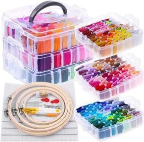 img 4 attached to 🧵 Beginner's Embroidery Floss Kit with Organizer - Shynek 260 Pcs: Cross Stitch Supplies, Embroidery Starter Kit with 204 Colorful Embroidery Floss, 4 Bamboo Hoops, 4 Aida Cloth, and 44 Essential Tools for Be
