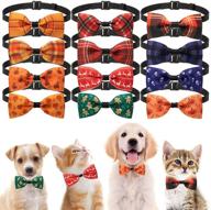 12 pack adjustable bowtie dog collars for small dogs, cats - perfect pet collars for christmas and thanksgiving party decorations logo