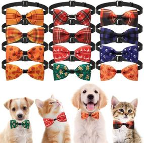 img 4 attached to 12 Pack Adjustable Bowtie Dog Collars for Small Dogs, Cats - Perfect Pet Collars for Christmas and Thanksgiving Party Decorations