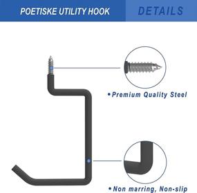 img 2 attached to POETISKE Heavy Duty Utility Hooks - Versatile Garage Wall Mounted Ladder Hanger, Bike & Chair Organizer - Screw-in Vinyl Coated 4Pack