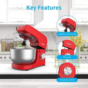 img 1 attached to 🍰 KUPPET Stand Mixer - 8-Speed Tilt-Head Electric Food Stand Mixer with Dough Hook, Wire Whip & Beater, Pouring Shield, 4.7QT Stainless Steel Bowl in Red