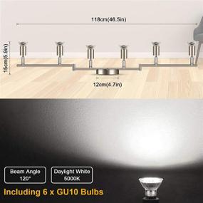 img 2 attached to Ascher 6-Light LED Track Lighting Kit with Flexible Rotatable Light Heads | 6 Way Ceiling Spotlight in Matte Nickel Finish | Includes 6 GU10 LED Bulbs (4W 400LM Daylight White 5000K)