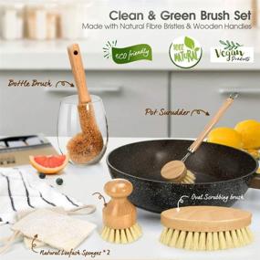 img 3 attached to 🌱 6-Piece Wooden Brush with Loofah Cleaning Cloths Set - Eco-Friendly Kitchen Cleaning Brushes for Utensils, Bottles, and Cookware - Natural Sisal and Coconut Fibers with Wooden Handles - Ideal for Home Dish Cleaning