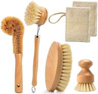 🌱 6-piece wooden brush with loofah cleaning cloths set - eco-friendly kitchen cleaning brushes for utensils, bottles, and cookware - natural sisal and coconut fibers with wooden handles - ideal for home dish cleaning logo