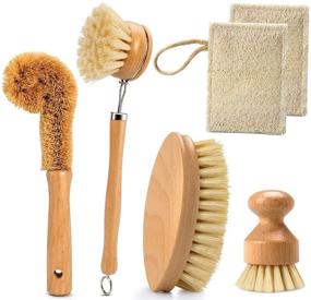 img 4 attached to 🌱 6-Piece Wooden Brush with Loofah Cleaning Cloths Set - Eco-Friendly Kitchen Cleaning Brushes for Utensils, Bottles, and Cookware - Natural Sisal and Coconut Fibers with Wooden Handles - Ideal for Home Dish Cleaning