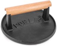 premium cast iron hamburger press: heavy-duty patty maker burger meat mold with wooden handle - 7-inch round logo